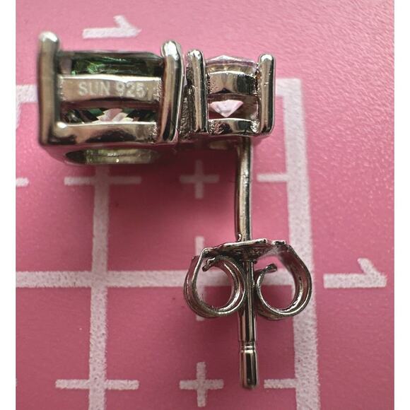 Cushion Cut 2.3ct Green Sapphire & Diamond .925 Silver Stud Earrings Lab Created - Picture 16 of 16